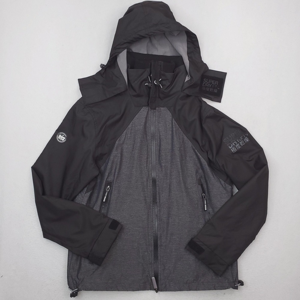Superdry Jacket Mens XL Gray Black Arctic Hooded Cliff Hiker Hybrid Fleece Line